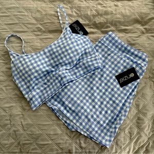 Blue Gingham Workout Set